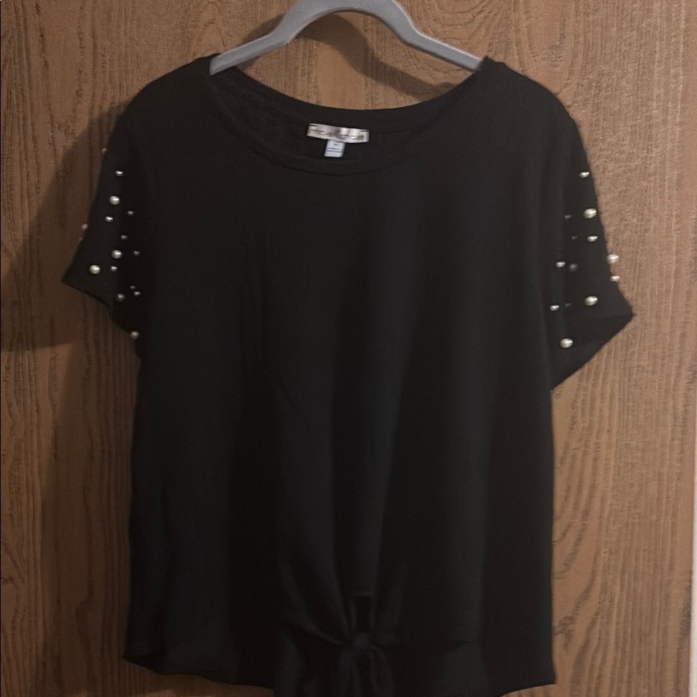 Moa Moa Black Silver Embellished Short Sleeve T-Shirt